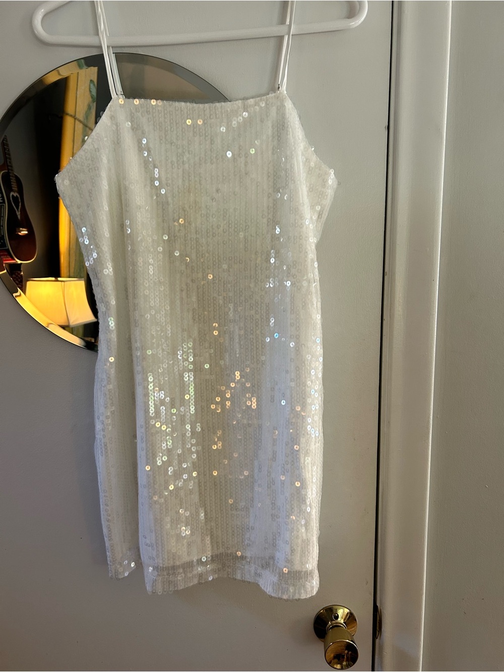 12th Tribe White Sequin Spaghetti-Strap Dress